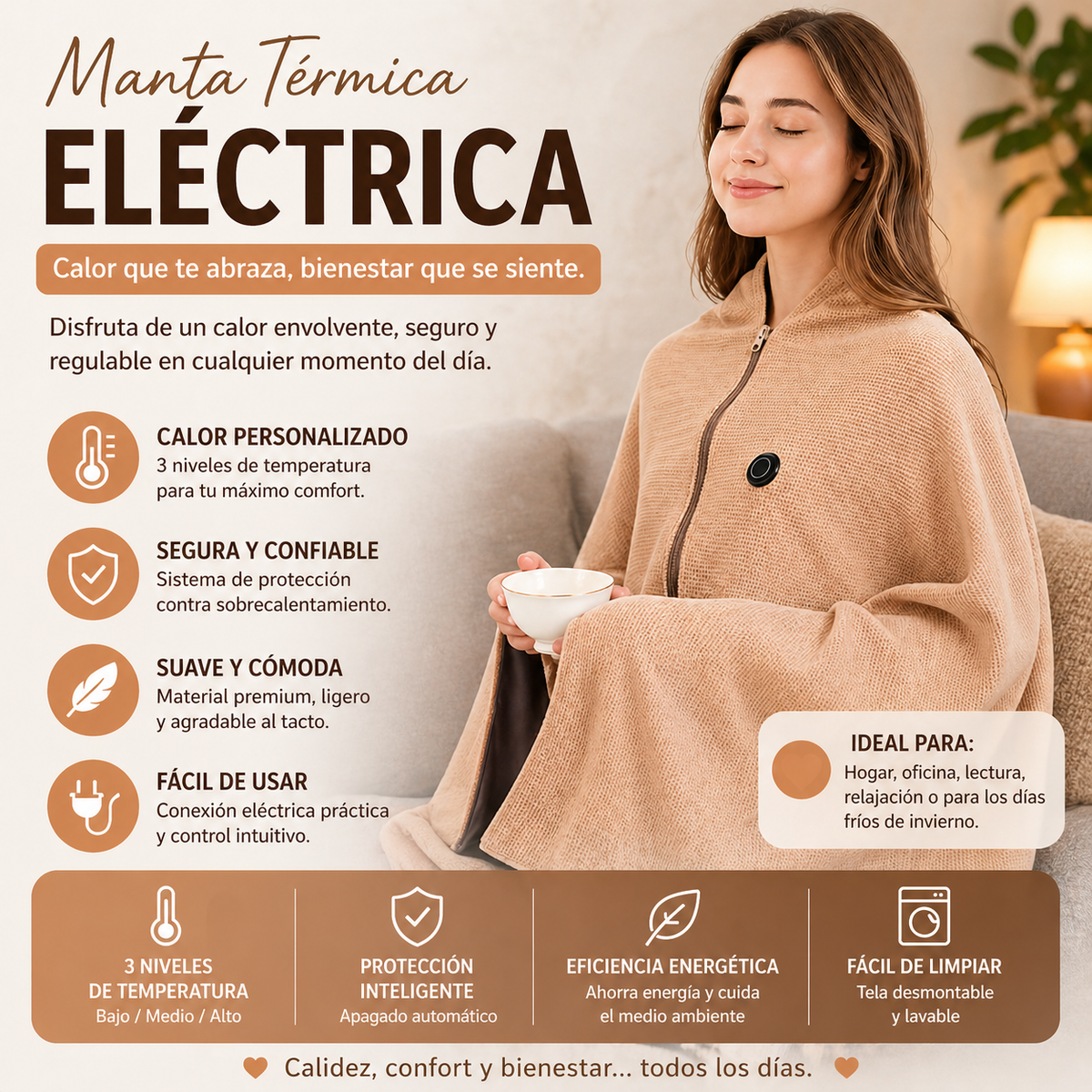 Manta Calefactora Eléctrica Carga USB